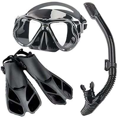 Samnuerly Juego de esnórquel, Gafas de Buceo de Vidrio Templado para Adultos, Aletas, máscara de esnórquel, esnórquel Completamente seco, Traje de Tre