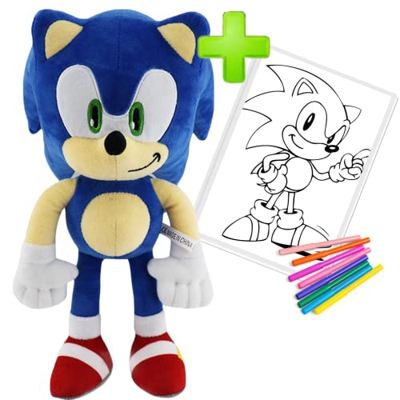 Sonic - Peluche Sonic Muñeco Sonic. Sonic Juguete, Peluche. Personajes Amy Rose, Silver y Shadow. Sonic Peluche + Pegatina Coloreable.… (Sonic)