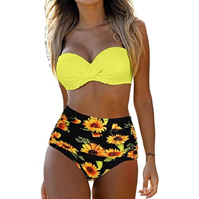 riou Bikini Mujer Bikinis Mujer 2022 Braga Alta Vintage Conjunto Traje de BañO Dos Piezas Bohemio BañAdores con Relleno Tops y Braguitas Biquini Cruza