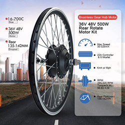 Amick Kit de conversión de Bicicleta eléctrica de 36V/48V y 500W, Kit de conversión de Bicicleta eléctrica de 20"24" 26"27,5" 28"29" 700C para Motor d características