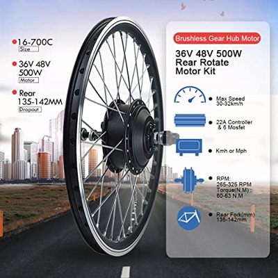 Amick Kit de conversión de Bicicleta eléctrica de 36V/48V y 500W, Kit de conversión de Bicicleta eléctrica de 20"24" 26"27,5" 28"29" 700C para Motor d