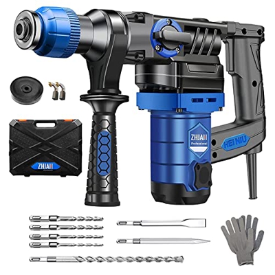ZHJAN Martillo Perforador 220V,1100W Taladro Percutor Eléctrico con Cable,SDS Plus Martillo,3 Modos en 1,Velocidad Ajustable,Taladro Percutor con Mang