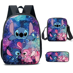 ZMOO Stitch Backpack - Juego de 3 bolsas de libros para niños, mochila de dibujos animados con bolsa de almuerzo, estuche para escuela, viajes al aire precio