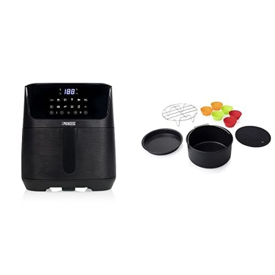 Princess 182061 Freidora sin aceite con panel de control táctil digital, 12 programas, capacidad 6.5 L, con separador incluido + 182012 Set de 10 acce