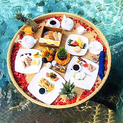 Soporte Flotante para Bebidas, Soporte para Bebidas de Piscina, Mesa Flotante para Piscina, portavasos para Piscina, Bandeja Flotante de ratán, Soport