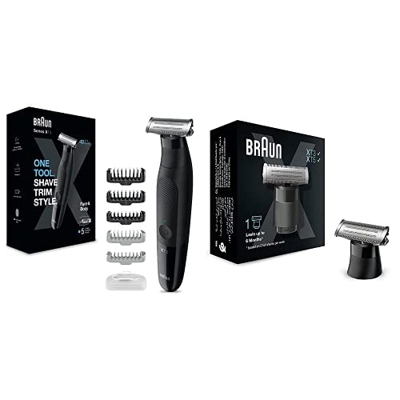 Braun Series X XT3200 Recortadora de barba, afeitadora eléctrica, 1 lámina, kit de rasurado corporal + Series X Afeitadora eléctrica hombre cabezal de