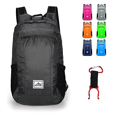 Lywencom Mochila de senderismo, plegable ultraligero 20L almacenamiento deportivo ligero mochila para el ciclismo al aire libre camping picnics (Negro