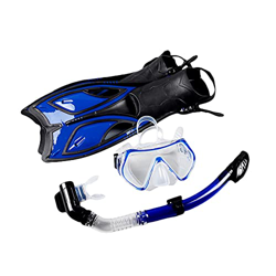 Samnuerly Máscara de esnórquel Marco de Traje de Equipo Vidrio Templado Gafas de Buceo para Adultos Snorkel Completamente seco Aletas largas Juego de  en oferta