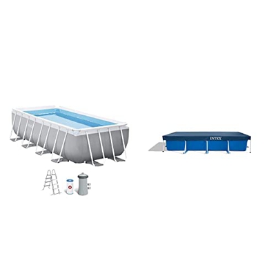 Intex 26788NP Piscina elevada Rectangular Prism Frame con depuradora, Multicolor, 400 x 200 x 100 cm + 28039 Cobertor Piscina Rectangular Prisma/Small