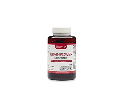 Brainpower – 120 cápsulas | Inatur | Nootropico Natural | Cafeína, Ginkgo, Bacopa, Vitaminas B3 B5 B6 B9 B12 | Vegano | Mejora la memoria, concentraci