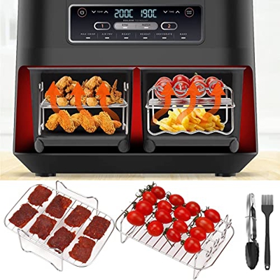 Accesorios para Freidoras Aire Caliente, 4 Juegos Soporte para Freidora Rejilla Cocción para Freidora Aire Compatible con Freidora Aire Zona Dual AF30
