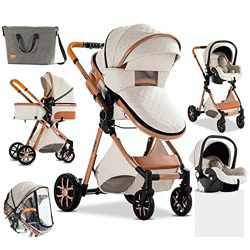 Sistema de Viaje 3 en 1 Carrito con Capazo Cochecito de Bebé 3 en 1 Silla de Paseo para Recién Nacido Cochecito de Viaje Portátil Plegable con Paisaje precio
