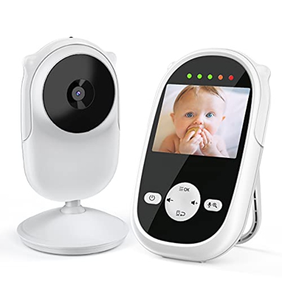 Camara Vigilancia Bebe, Vigilancia Bebé 2,4", Vigilabebés Monitor con Zoom Digital 2X, Modo VOX, Canción Cuna, Reloj Despertador, Visión Nocturna, Con