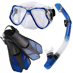 Samnuerly Juego de esnórquel, Gafas de Buceo de Vidrio Templado para Adultos, Aletas, máscara de esnórquel, esnórquel Completamente seco, Traje de Tre en oferta