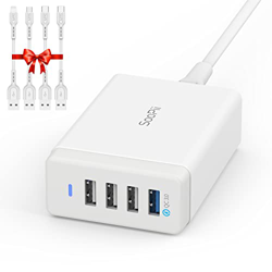 SooPii Estación de Carga USB de 40W, estación de Carga USB de 4 Puertos con un Puerto QC 3.0 para múltiples Dispositivos, 4 Cables de Carga Mixtos inc características