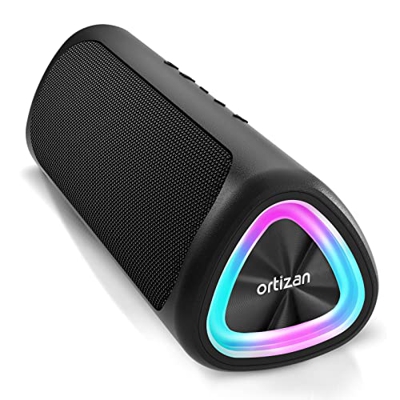 Ortizan Altavoz Portátil Inalámbrico Bluetooth, Sonido Envolvente de 360° con Extra Bass,Luces Led, Impermeable IPX7, Altavoz Bluetooth 5.0, 30H de Ti