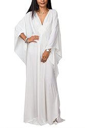 YouKD Wemen's - Vestido largo de caftán bohemio para cubrir la playa, batas de talla única, A blanco., Talla única en oferta