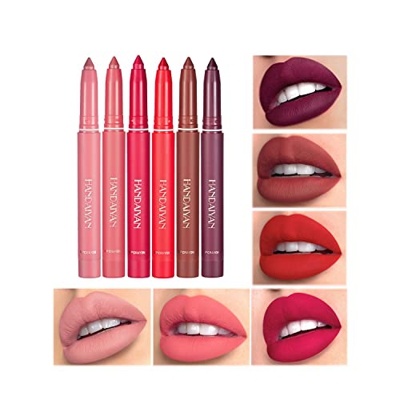 12 Color HANDAIYAN Rotating Sharpenable Matte Lipstick Pencils, HANDAIYAN Matte Lip Crayon Set, Waterproof Long Lasting Non-stick Cup Matte Velvet Lip
