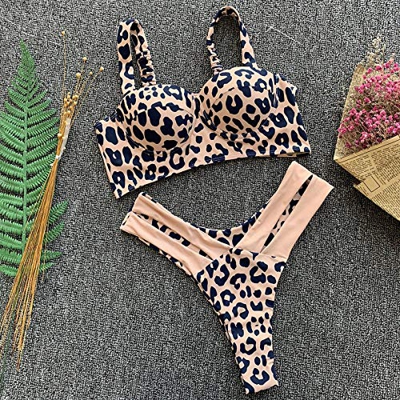 Charm4you Bikinis Mujer 2020,2020 New Leopard Print Bikini Ruffled Swimsuit-Hard Pack_L,Traje de baño Elegante impresión de Estilo étnico