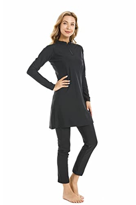TaissBocco Traje de baño musulmán para Mujer Traje de baño islámico 3 uds Burkini Traje de baño de Cobertura Completa de Talla Grande Traje de baño Mo