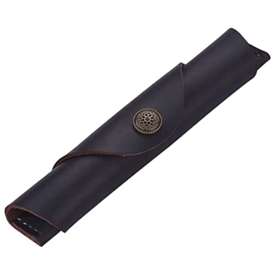 Pen Case,Vintage Leather Single Pen Case Holder Cowhide Fountain Pen Sleeve Roll Wrap Pen Pouch (Deep Brown Leather)