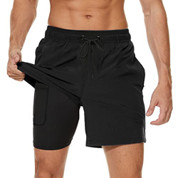 Arcweg Bañador para Hombre con Forro de Compresión 2 en 1 de Secado Rápido con Forro Corto Elástico para la Playa con Bolsillos con Cremallera Negro M en oferta