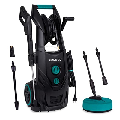 VONROC Hidrolimpiadora Pro V25-2 - 2500W - 195 Bar - 468 l/h - Motor de inducción Duradero - Incluye Manguera de 8m, Carrete de Manguera, Limpiador de