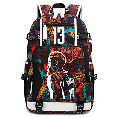 Lorh's store Jugador de Baloncesto Harden Mochila Luminosa Estudiante de Viaje Mochila para fanáticos para Hombres Mujeres (Rojo - Patrón 3)