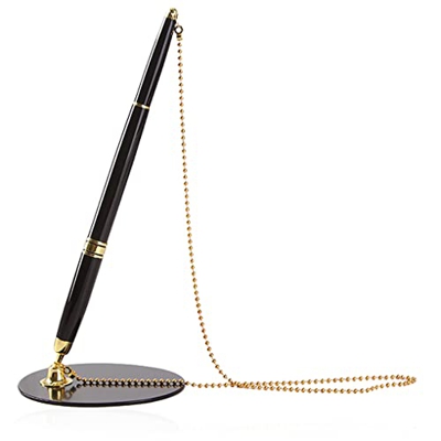 Bolígrafo Cadena colgante Patrón delicado Fijado adjunto con base Soporte Instrumentos de escritura para escritorio Mostrador de oficina, Accesorios d
