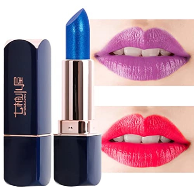 Hitburu Lápiz Labial Azul Mágico,Pintalabios De Rosa Azul, Colores Mágicos Que Cambian De Temperatura, Azul Cambiado A Rosa Temperatura Lip Stain,24 H