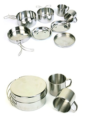 YFJBHDIAN Juego de 8 piezas de acero inoxidable al aire libre de escalada de montaña camping portátil set tazón barbacoa olla 5-6 personas plegable co