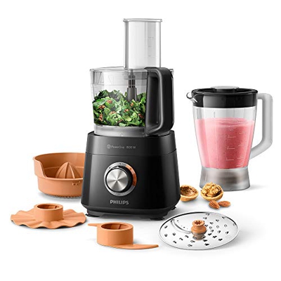 Philips Viva HR7510/11 Procesador de alimentos compacto con 6 accesorios, 29 funciones, 800 W, 1,5 litros, HR7510/11