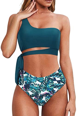 Yutdeng Trajes de Baño de Dos Piezas Mujer Conjunto de Bikini con Cordones Moda Bañador Un Hombro Bikini Bandeau Bañadores Asimétricos Braguita de Biq