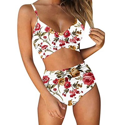 riou Bikini Mujer Push Up 2022 Brasileño Sexy Retro Bra Acolchado Bikini Bañador Halter Sólido Tops y Braguitas 2 Piezas Estampado Bohemio Verano Biqu