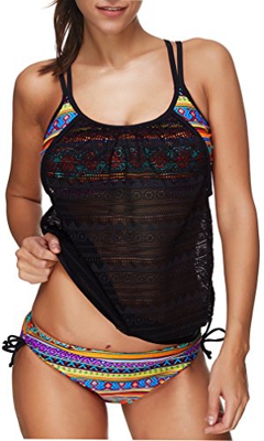 EUDOLAH Conjunto Tankini Informal Mujer Top de Malla Elástica y Pantalones de Cintura Alta Traje de Baño para SPA De Colores,3XL