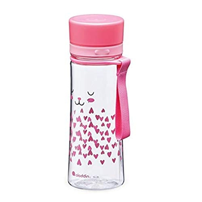 Aladdin My First Aveo Bunny Botella Agua Niños Colegio 0.35L Rosa – Amplia Abertura - Libre de BPA - Botellas de Agua Para Niños - Resistente a Mancha