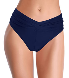 SHEKINI Traje de Baño Mujer Braguitas de Bikini Retro Ruched Braga de Bikini Elegante Triángulo Clásico Parte Inferior del Bikini Bañador(L,Azul Oscur características