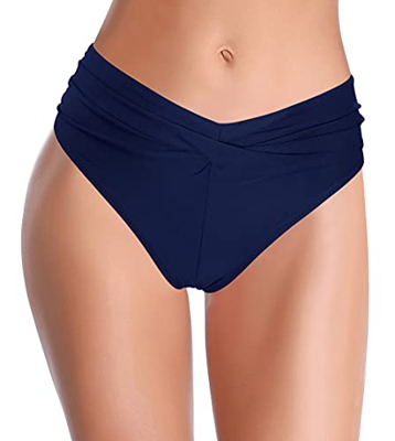 SHEKINI Traje de Baño Mujer Braguitas de Bikini Retro Ruched Braga de Bikini Elegante Triángulo Clásico Parte Inferior del Bikini Bañador(L,Azul Oscur