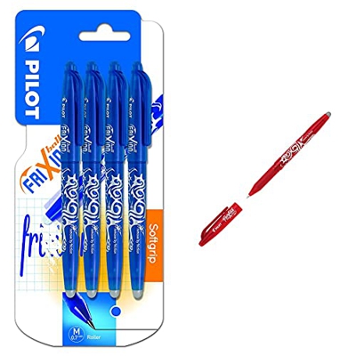 Pilot Spain Frixion Ball Bolígrafo borrable, 4 unidades, color azul + Pilot 224101202 Bolígrafo de 0.7 mm, color rojo