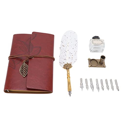 Regalo de cuaderno de pluma estilográfica, 8 puntas reemplazables Exquisita caja de juego de cuaderno de pluma estilográfica clásica para maestros