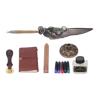 Juego de pluma y tinta de ganso, pluma de ganso de estilo vintage para el hogar Gris