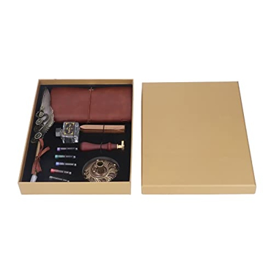 Pluma estilográfica y tinta, pluma estilográfica con sello de cera estilo vintage Escritura cómoda con un cuaderno casero Gris