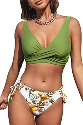CUPSHE Conjunto de Bikini Estampado Floral Lazo Laderal Anudado Traje de Baño, XL en oferta