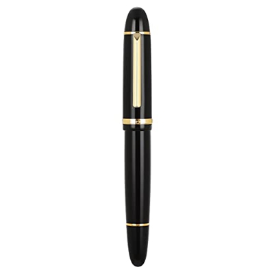 Jinhao X159 - Pluma estilográfica acrílica negra con borde dorado, punta fina #8 para oficina