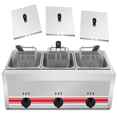 Máquina de Patatas Fritas de Acero Inoxidable, freidora de Gas de Gran Capacidad de 10 l/20 l/30 l, Potencia de Fuego Ajustable Independiente con cest