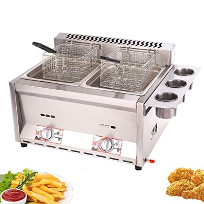 Freidora de Grasa Profunda de 16 l, freidora de Gas, Acero Inoxidable de Grado alimenticio, Encendido electrónico por pulsos, Antideslizante, Ahorro d