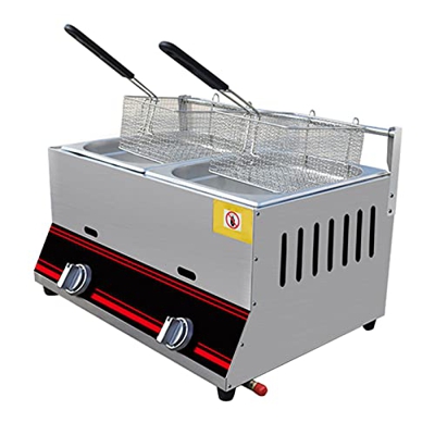 Freidora de Gas Freidora de Gas de encimera Comercial Freidora de Acero Inoxidable con cestas y Control de Temperatura Calentamiento rápido Ahorro de 