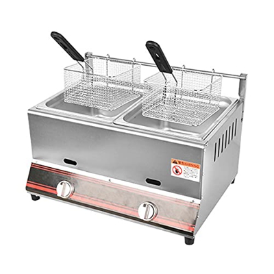 Freidora de Gas de encimera Comercial Freidoras comerciales Freidora de Acero Inoxidable con cestas y Cubierta de Aceite contra Salpicaduras de Acero 