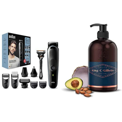 Braun Recortadora de barba 9 en 1, máquina cortar pelo y maquinilla Gillette + KING C. GILLETTE Gel para barba y rostro hombre en oferta