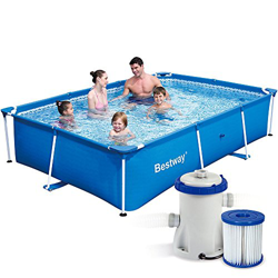 Set Splash Frame Pool 7 en 1 259 x 170 x 61 cm Bestway 56403 con bomba de filtro 1249 l/hora y accesorios características